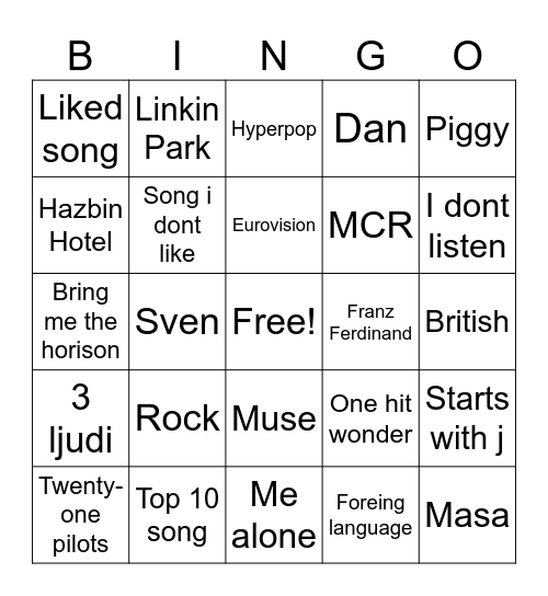 Spotify bingo Card