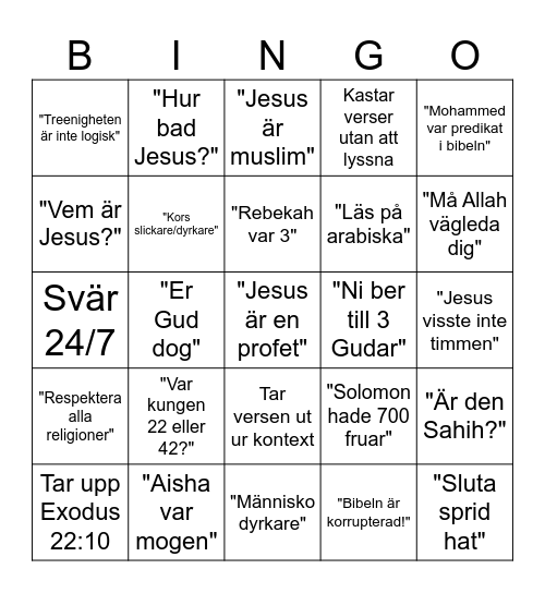 Muslimskt bingo Card