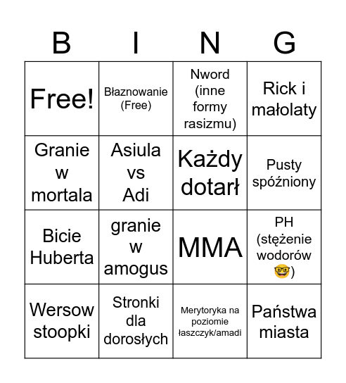 Urodzinki Bingo Card