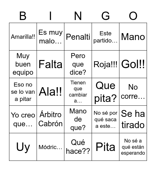 Mi padre en los partidos Bingo Card
