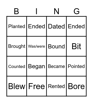 Verbs in Past 1. Bingo Card