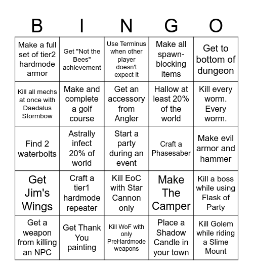 Terraria+Calamity Bingo Card