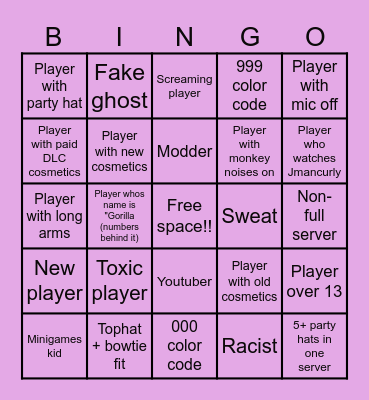 Gorilla tag bingo! Bingo Card