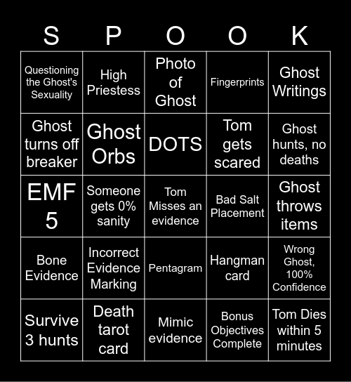 Phasmophobia Bingo Card