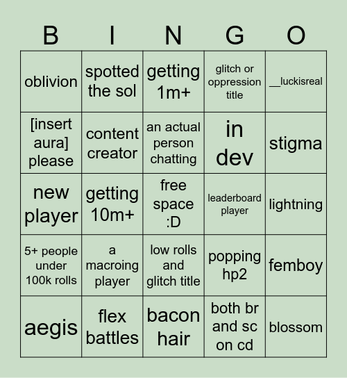 sols rng public servers Bingo Card