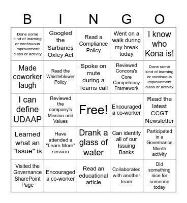 Governance Month BINGO Card