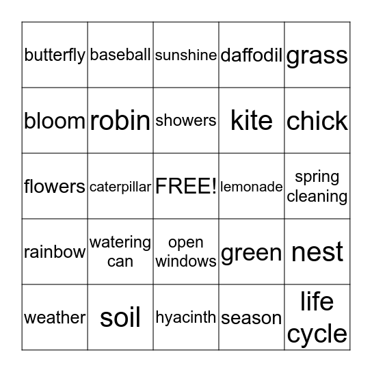 SPRING  BINGO     Bingo Card