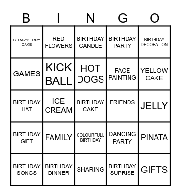 BIRTHDAY APRTY Bingo Card