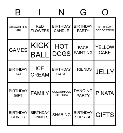 BIRTHDAY APRTY Bingo Card