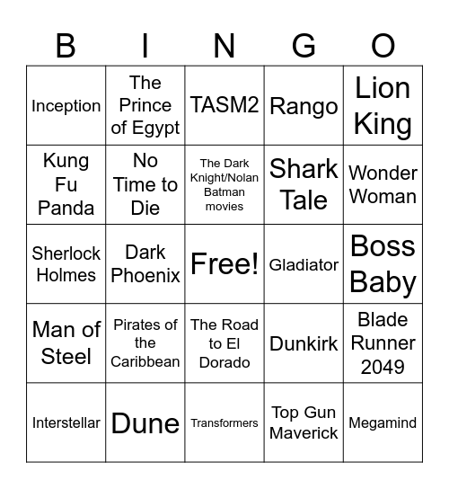Hans Zimmer Concert Bingo Card