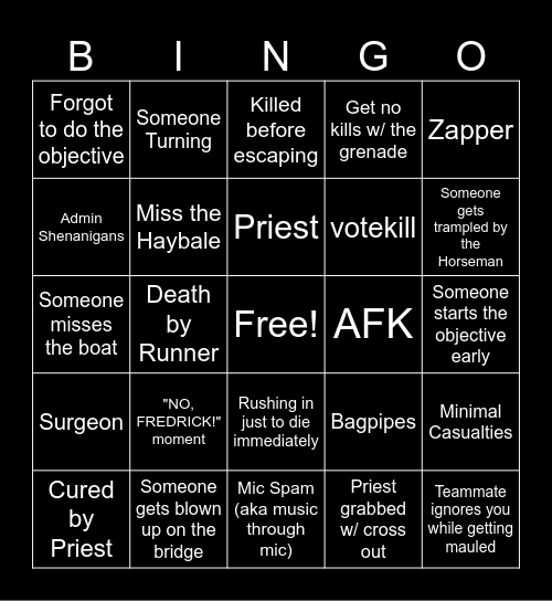 Guts & Blackpowder BINGO Card