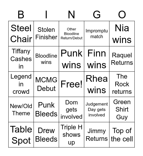 Bad Blood Bingo Card