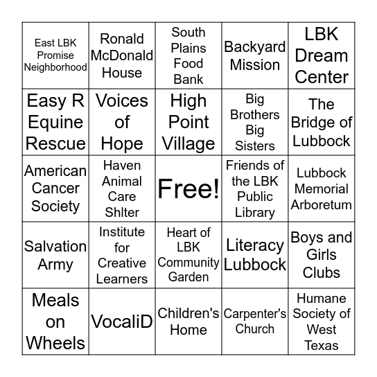 Bingo Give Back Bingo Card