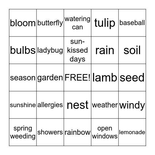 SPRING  BINGO     Bingo Card