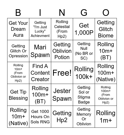 Sols RNG Bingo (Probably Impossible) Bingo Card