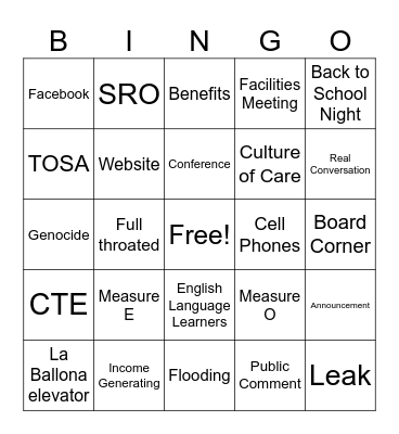 School Board Bingo Card