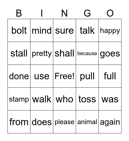 Trick Word Bingo Card