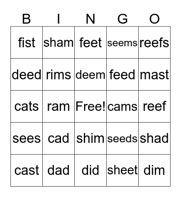 SIENNA WORD BINGO Card