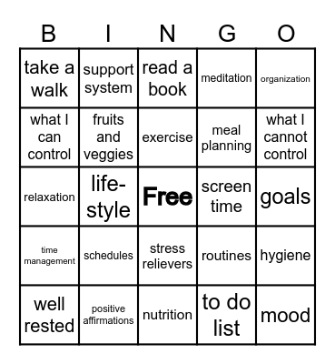 Lifestyle Bingo Card
