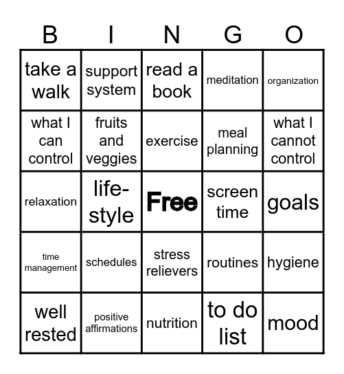 Lifestyle Bingo Card