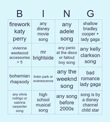 EMMA KARAOKE BINGO Card