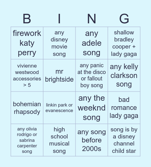 EMMA KARAOKE BINGO Card