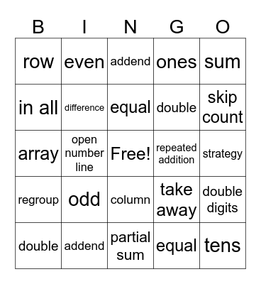 Math Vocabulary Bingo Card