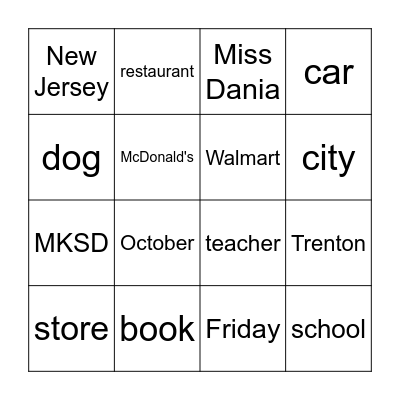 Proper and Common nouns Bingo Card