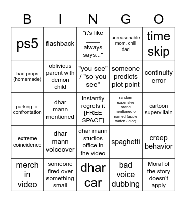 Dhar Mann Bingo v4 Bingo Card