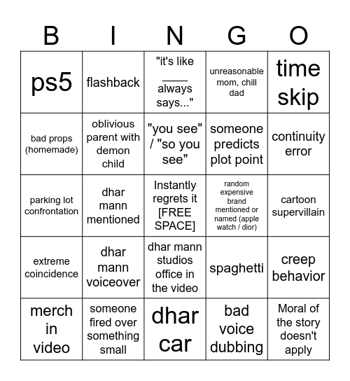 Dhar Mann Bingo v4 Bingo Card