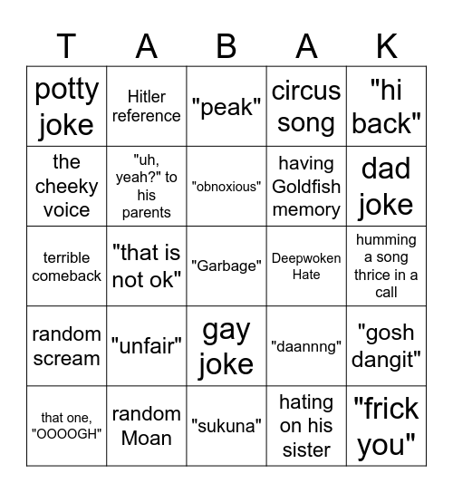 Elijah Board Bingo Card