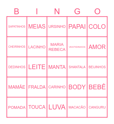 Chá de Bençãos Maria Rebeca Bingo Card