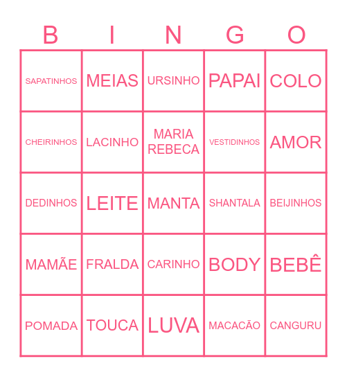 Chá de Bençãos Maria Rebeca Bingo Card