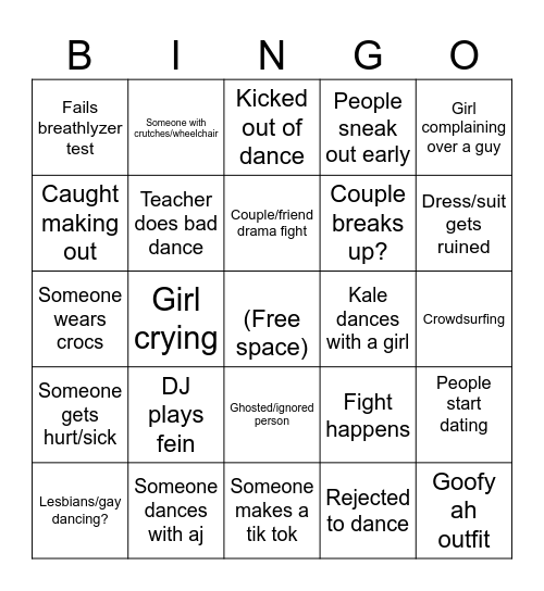 HOCO Bingo Card Bingo Card