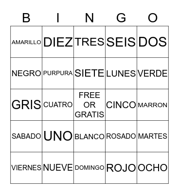 SPANISH BINGO Card