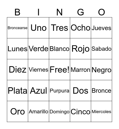 Spanish Bingo Card