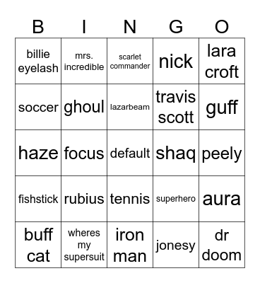 fortnite skin bingo Card