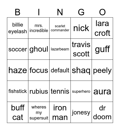 fortnite skin bingo Card