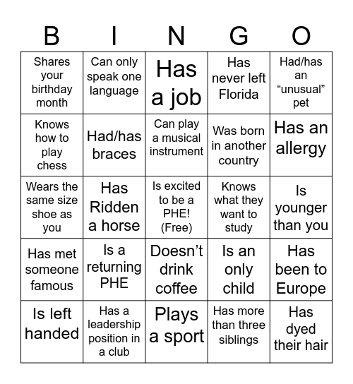 Untitled Bingo Card