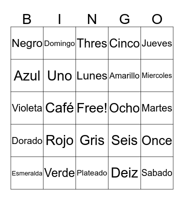 Spanish Bingo Card