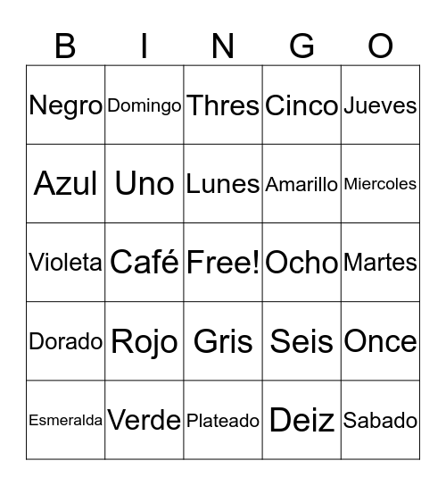 Spanish Bingo Card