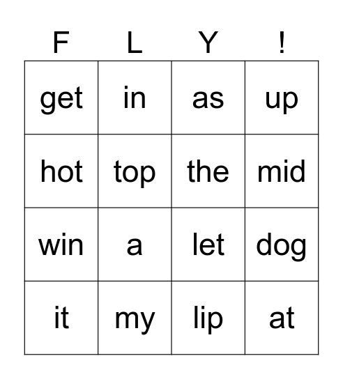 Bingo "Fly" Bingo Card