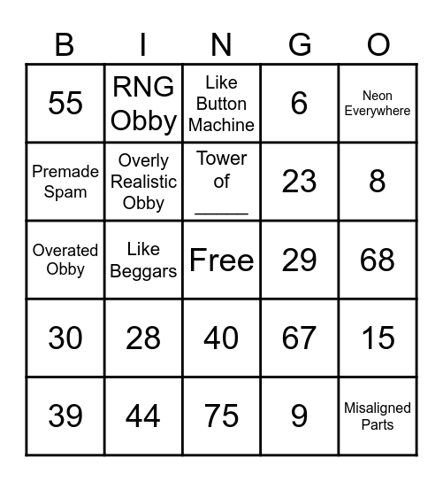 Obby Creator Bingo Card