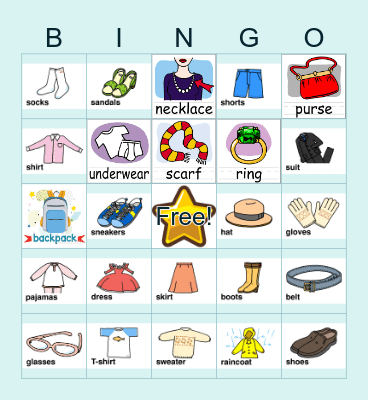 CLOTHES BINGO! Bingo Card