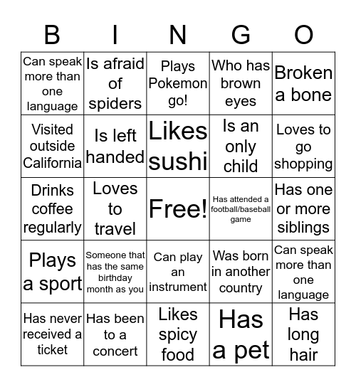 LIfe Experience Bingo  Bingo Card