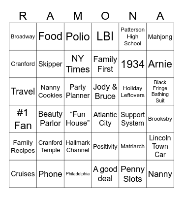 Ramona Bingo Card