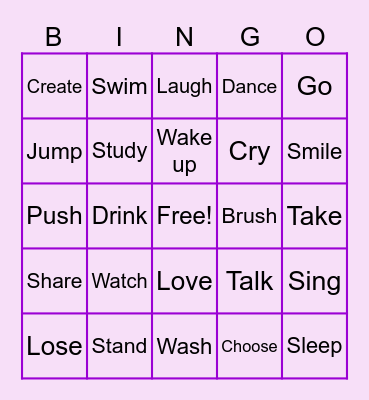 Verbs Bingo Card