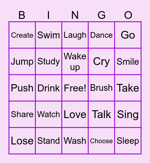 Verbs Bingo Card