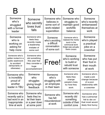 TBU Leadership Bingo Card