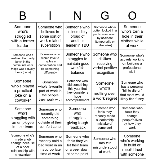 TBU Leadership Bingo Card